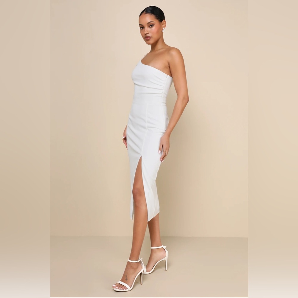 NWOT Lulu's Elegant Allure White One-Shoulder Midi Dress - Picture 2 of 11